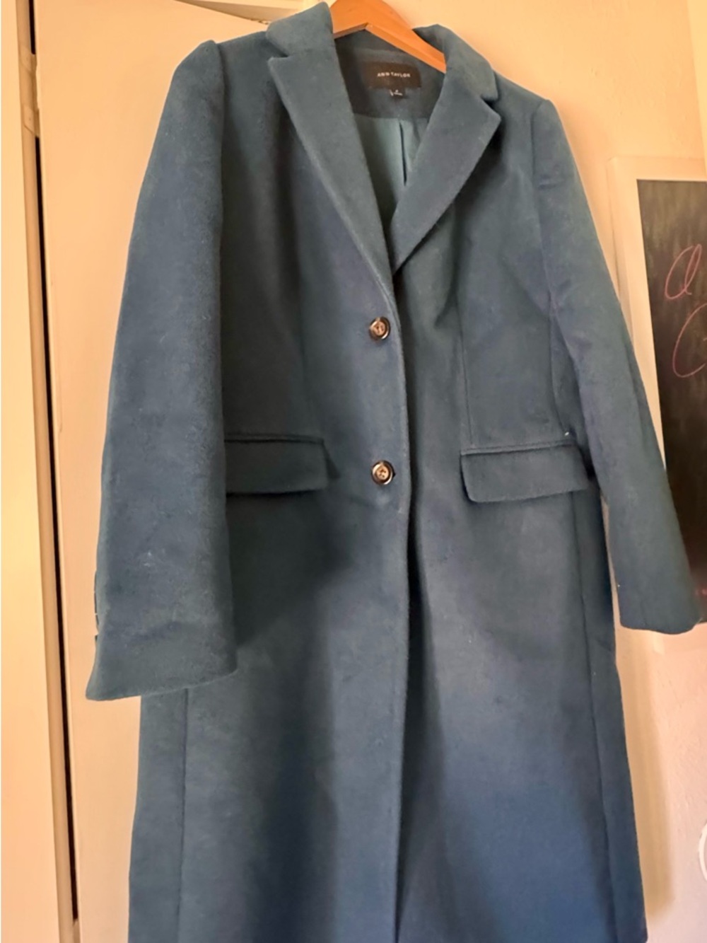 Ann Taylor Teal Wool-Blend Long Trench Coat